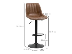 Conjunto de 2 bancos de bar, bancos de balcão com altura ajustável, couro sintético, banco de bistrô com anel de pé, aço, marrom