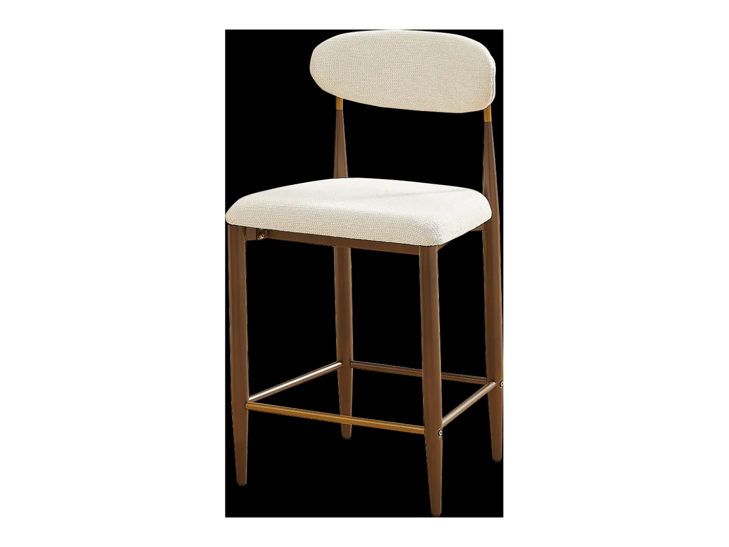 Conjunto de 2 bancos de bar, com 94 cm de altura - Estrutura em metal castanho e dourado - Tecido bege