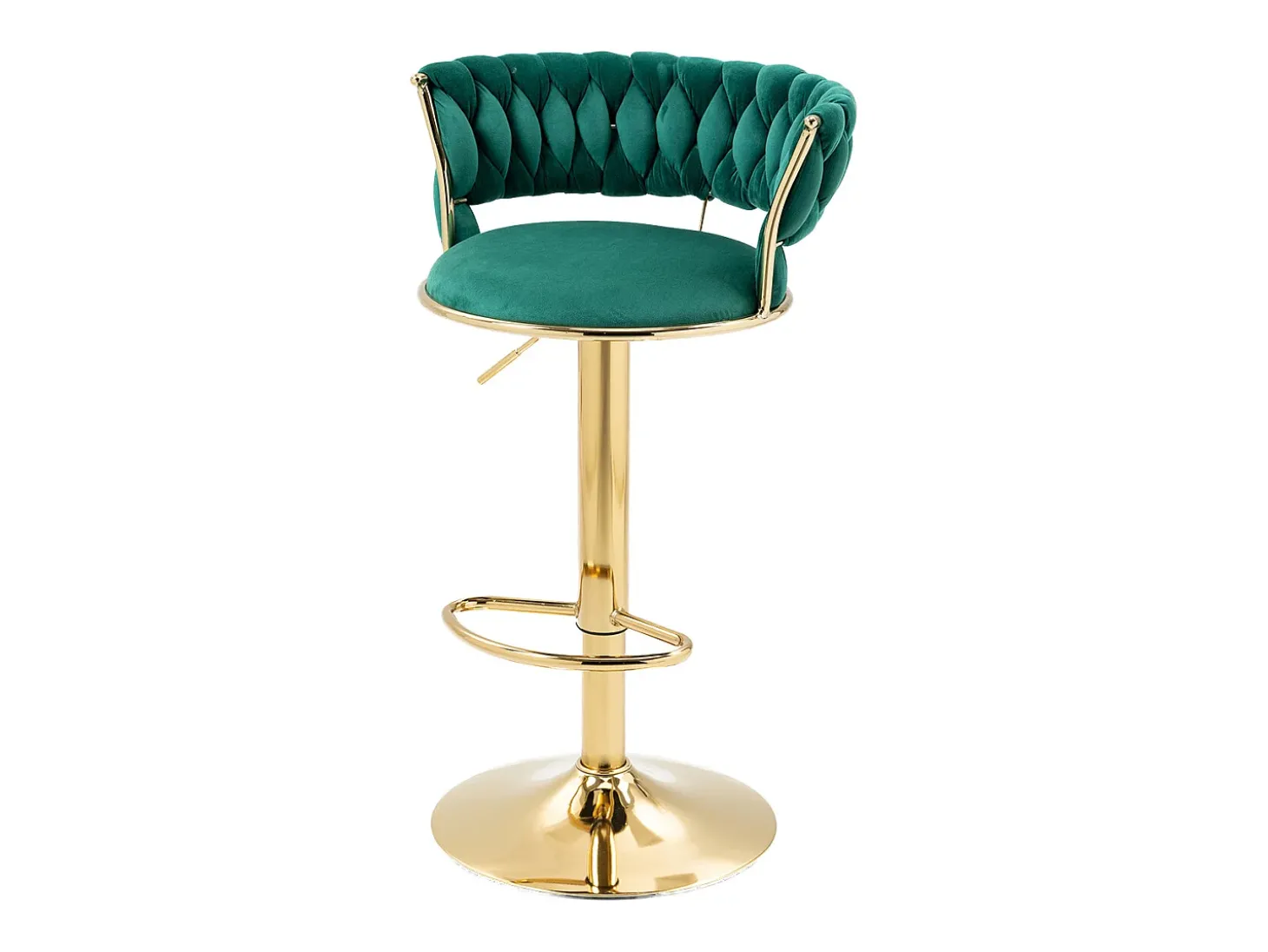 Conjunto de 2 bancos de bar giratórios de 360° e ajustáveis em altura com apoio para os pés, veludo, verde e prateado