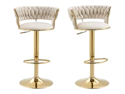 Conjunto de 2 bancos de bar giratórios de 360° e ajustáveis em altura com apoio para os pés, veludo, bege e prateado