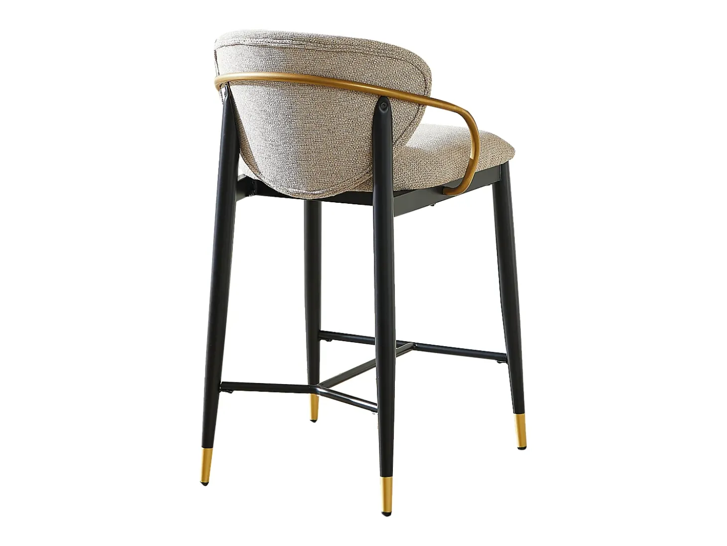 Conjunto de 2 bancos de bar em tecido chenille castanho claro - Pés em metal preto e dourado