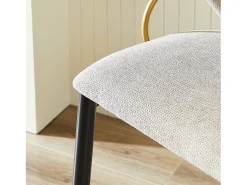 Conjunto de 2 bancos de bar em tecido chenille castanho claro - Pés em metal preto e dourado
