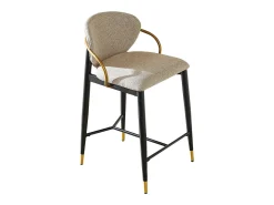 Conjunto de 2 bancos de bar em tecido chenille castanho claro - Pés em metal preto e dourado