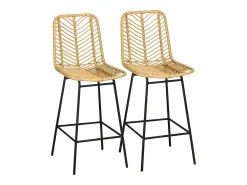 Conjunto de 2 bancos de bar com encosto estilo boho, rattan PE, incluindo apoio para os pés, amarelo + preto