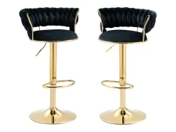Conjunto de 2 bancos de bar giratórios de 360° e ajustáveis em altura com apoio para os pés, veludo, preto e prateado