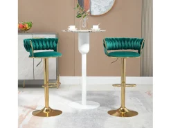 Conjunto de 2 bancos giratórios em veludo - Altura regulável - Verde esmeralda e dourado