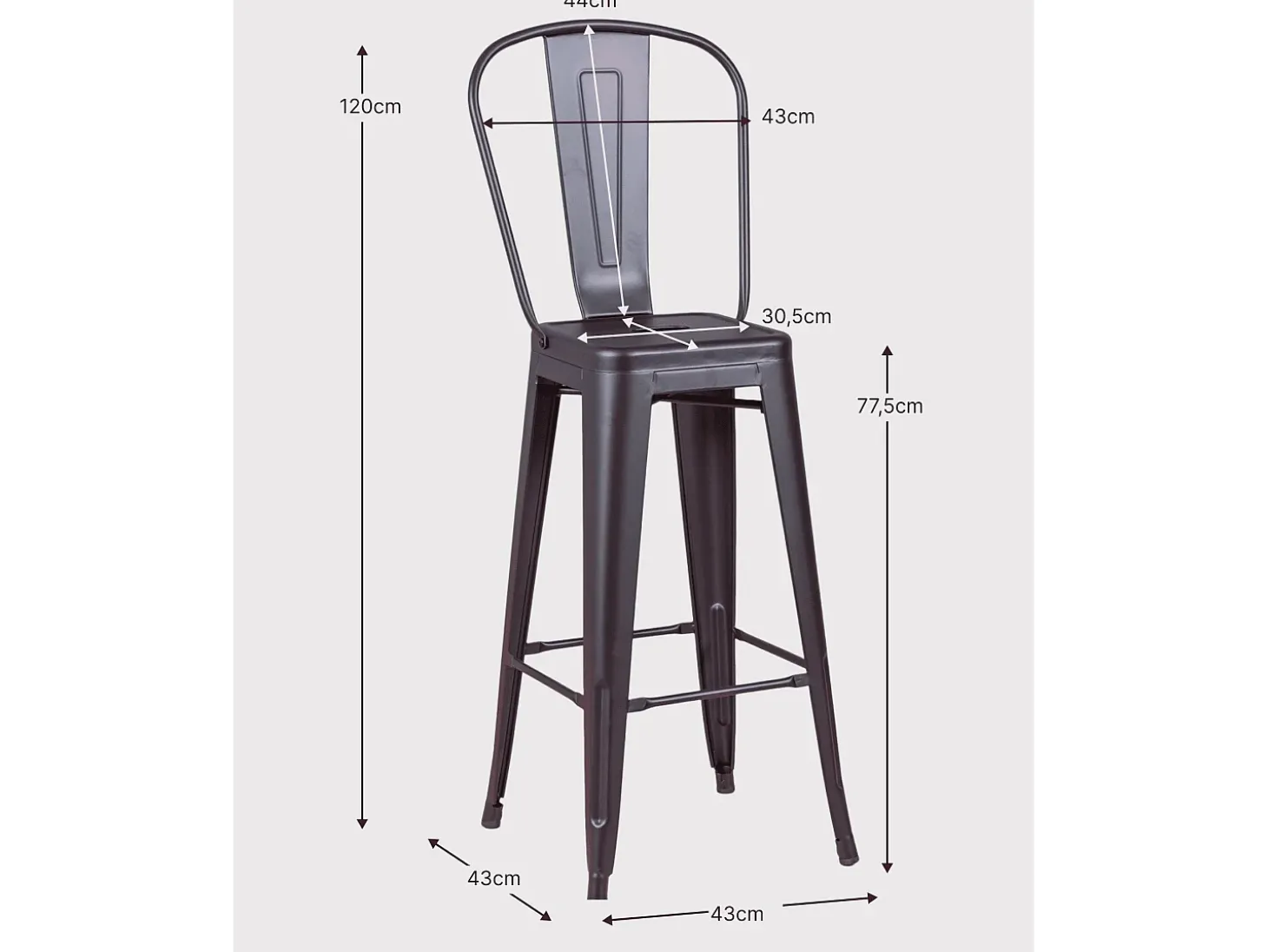 Conjunto de 4 bancos metálicos com encosto alto - Bistro - Preto
