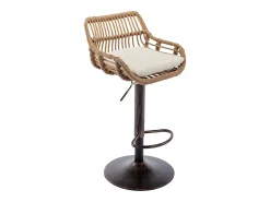 Conjunto de 2 banquetas ajustáveis ​​- Estrutura em metal e encosto em rattan - Almofada em linho bege