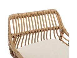 Conjunto de 2 banquetas ajustáveis ​​- Estrutura em metal e encosto em rattan - Almofada em linho bege