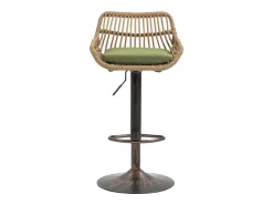 Conjunto de 2 banquetas ajustáveis - Estrutura em metal e encosto em rattan - Almofada de linho verde