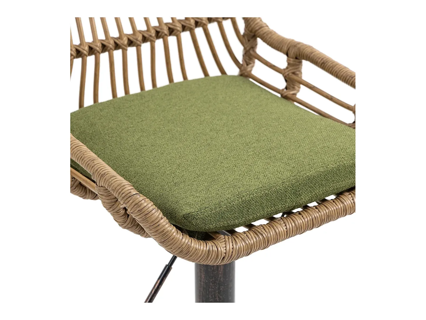 Conjunto de 2 banquetas ajustáveis - Estrutura em metal e encosto em rattan - Almofada de linho verde