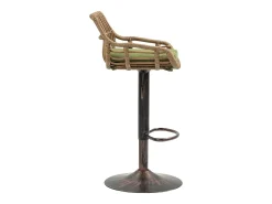 Conjunto de 2 banquetas ajustáveis - Estrutura em metal e encosto em rattan - Almofada de linho verde