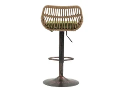 Conjunto de 2 banquetas ajustáveis - Estrutura em metal e encosto em rattan - Almofada de linho verde