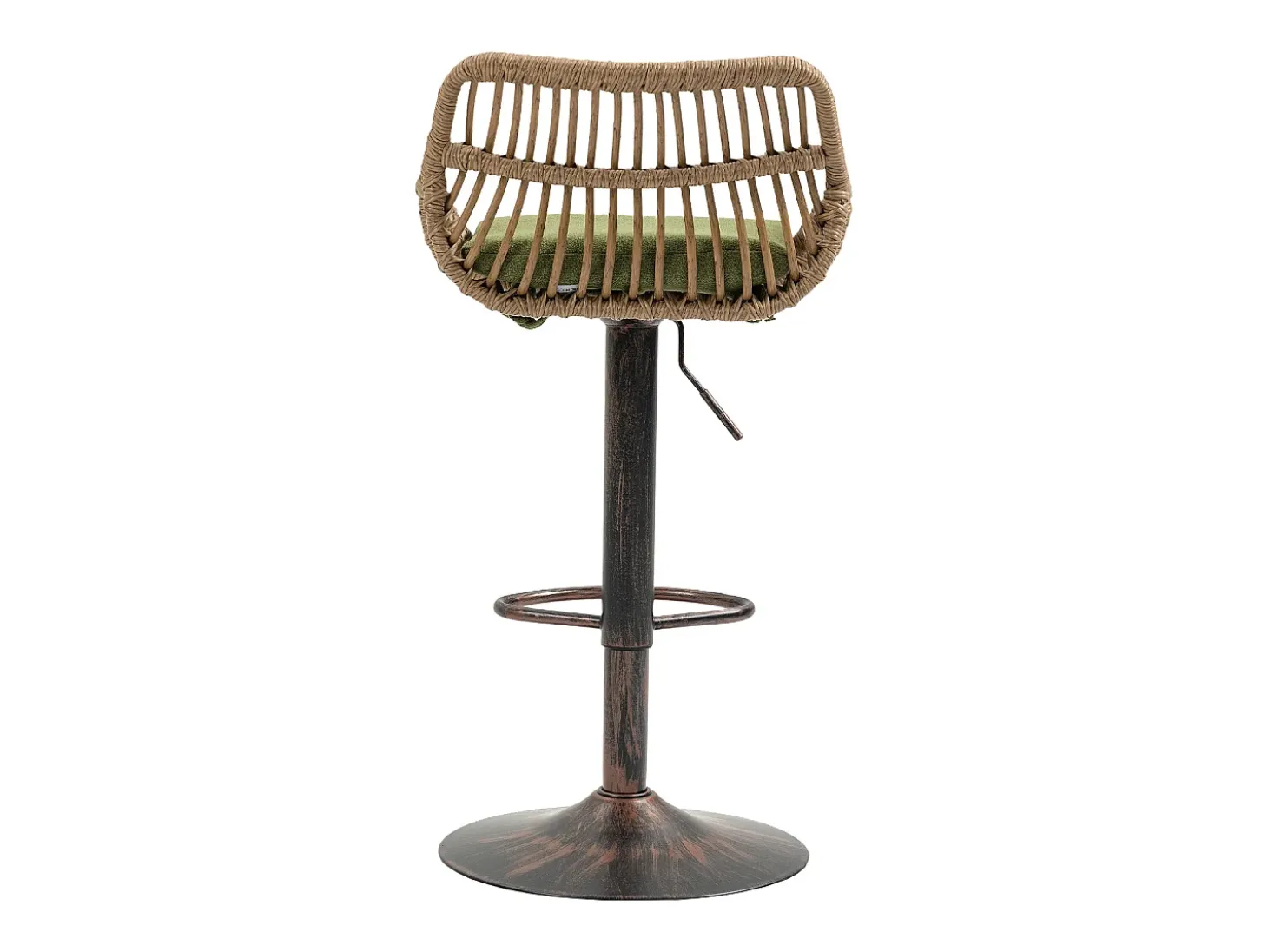 Conjunto de 2 banquetas ajustáveis - Estrutura em metal e encosto em rattan - Almofada de linho verde