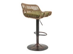 Conjunto de 2 banquetas ajustáveis - Estrutura em metal e encosto em rattan - Almofada de linho verde