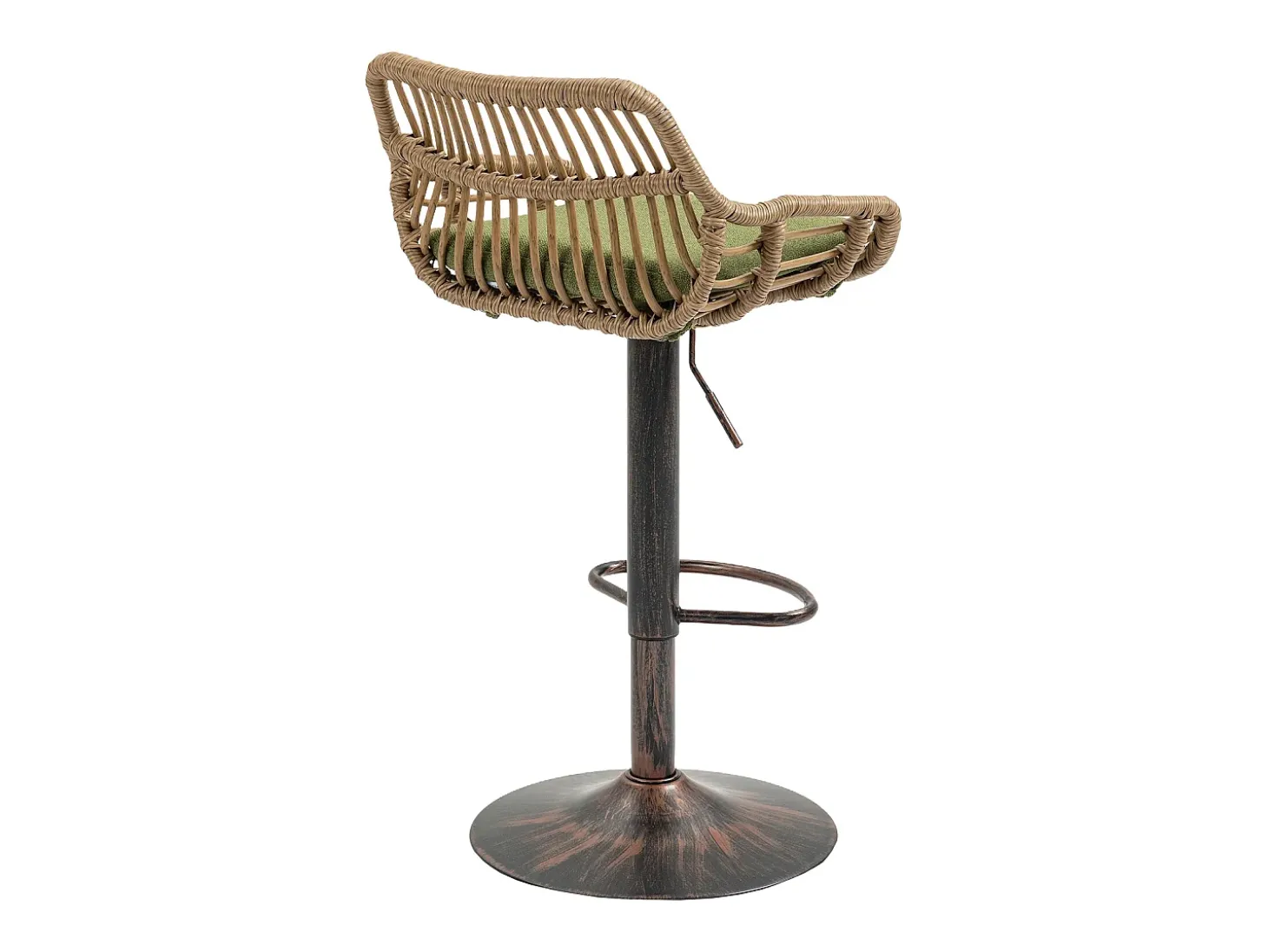 Conjunto de 2 banquetas ajustáveis - Estrutura em metal e encosto em rattan - Almofada de linho verde