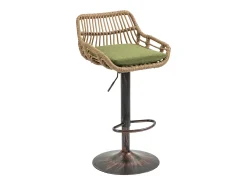 Conjunto de 2 banquetas ajustáveis - Estrutura em metal e encosto em rattan - Almofada de linho verde