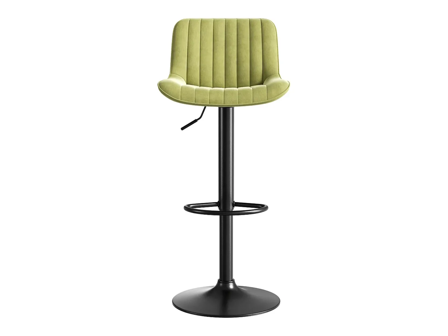 Conjunto de 4 banquetas de bar verdes, reguláveis em altura, em veludo e metal.