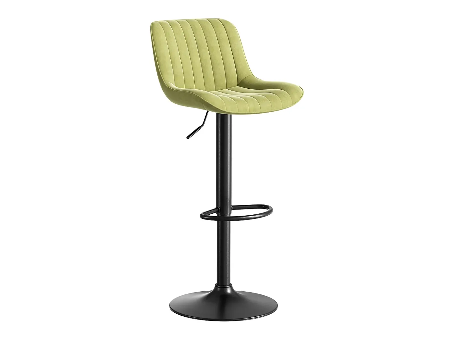 Conjunto de 4 banquetas de bar verdes, reguláveis em altura, em veludo e metal.