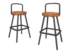 Conjunto de 6 banquetas de bar - 37 x 37 x 90,5 cm - com encosto e apoio para os pés - em couro PU e pés de ferro - marrom
