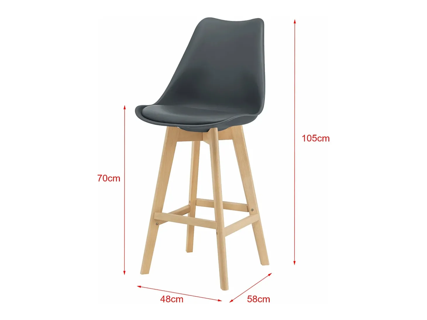 Conjunto de 4 banquetas de bar em plástico sintético acabamento em faia 105 x 48 x 58 cm cinza 03_0008718