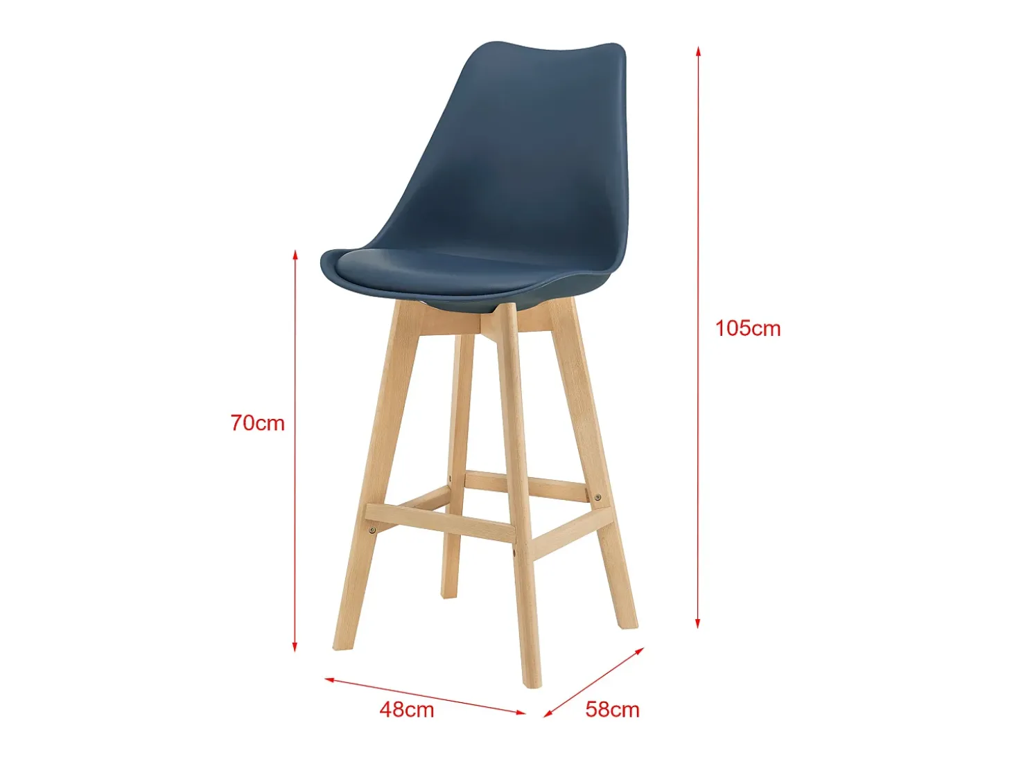 Conjunto de 4 banquetas de bar em plástico sintético acabamento em faia 105 x 48 x 58 cm azul 03_0008717