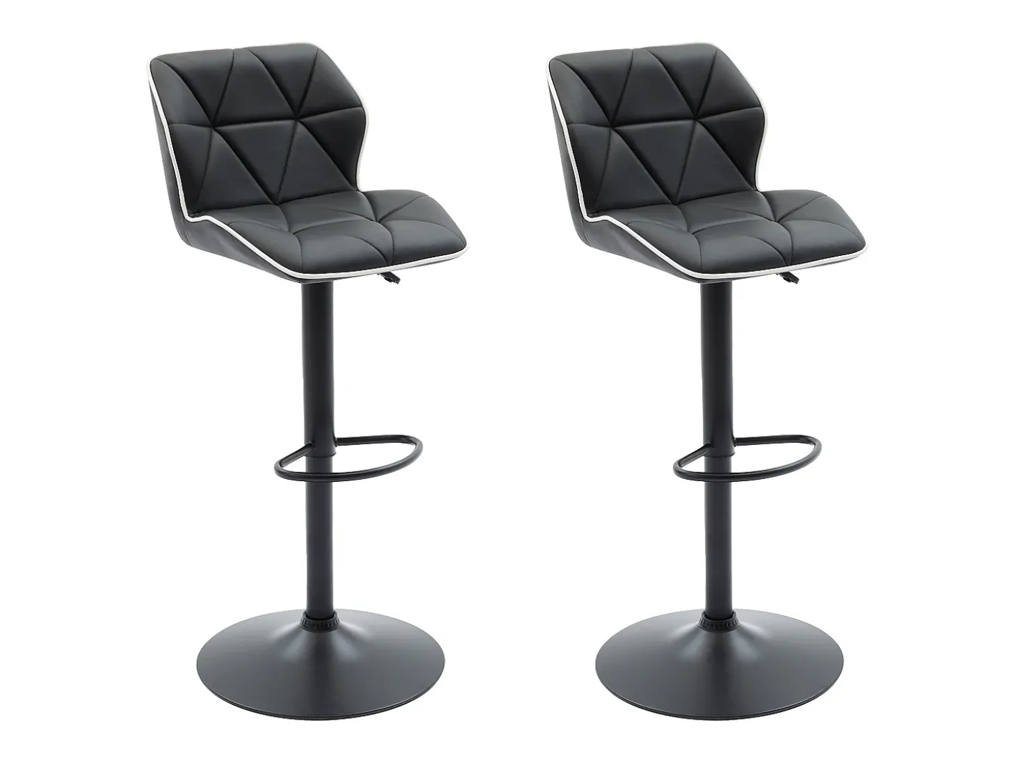 Conjunto de 2 banquetas de bar em couro sintético e aço - Altura ajustável - Preto - CALVIN
