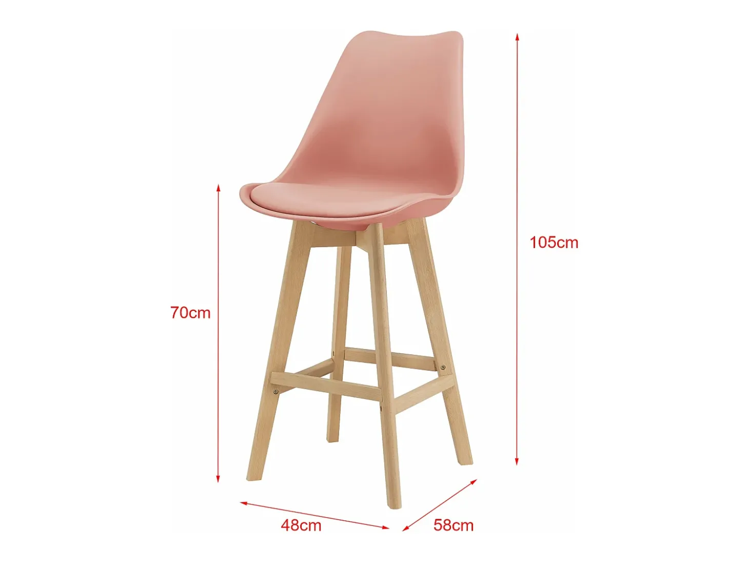 Conjunto de 4 banquetas de bar em plástico sintético acabamento em faia 105x48x58 cm rosa 03_0008721