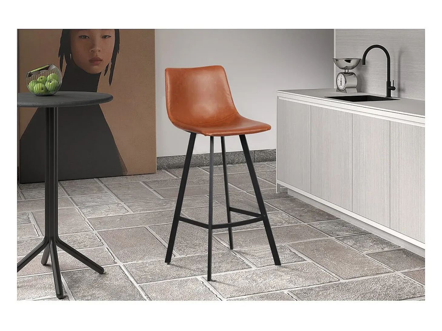 Conjunto de 2 banquetas de bar OZON – Cor Cognac – Assento em PU – Conforto moderno e estilo elegante