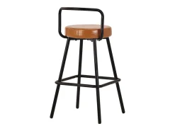 Conjunto de 2 banquetas de bar - 37 x 37 x 90,5 cm - com encosto e apoio para os pés - couro PU e pés de ferro - marrom
