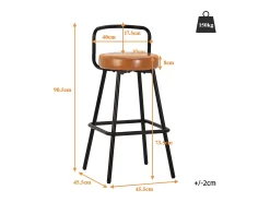 Conjunto de 2 banquetas de bar - 37 x 37 x 90,5 cm - com encosto e apoio para os pés - couro PU e pés de ferro - marrom