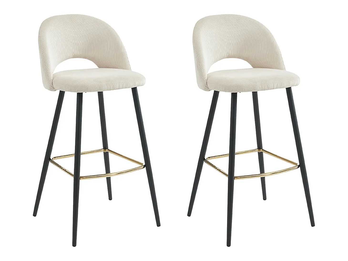 Conjunto de 2 banquetas de bar em veludo cotelê e metal - Creme - FINCHY por Pascal Morabito
