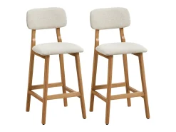 Conjunto de 2 banquetas em tecido texturizado e madeira de seringueira natural - Bege - LEDIRA