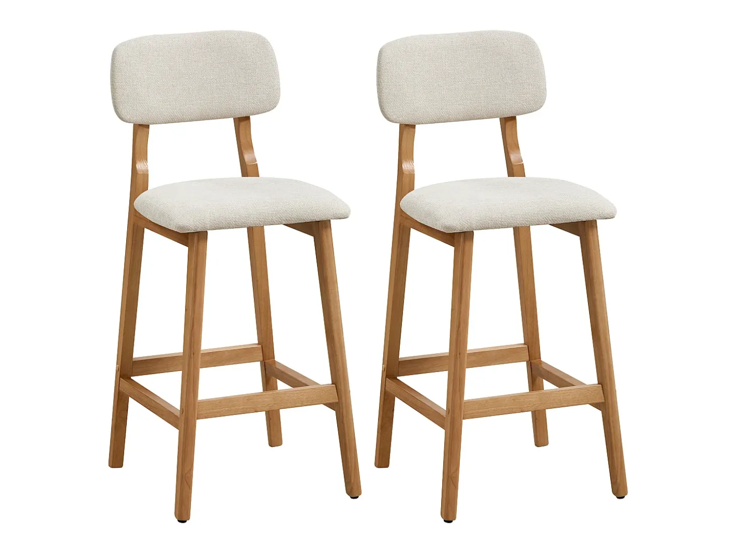 Conjunto de 2 banquetas em tecido texturizado e madeira de seringueira natural - Bege - LEDIRA