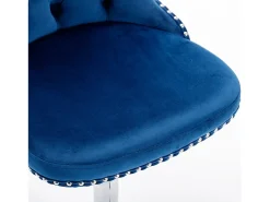 Conjunto de 2 banquetas giratórias em veludo - Altura regulável de 63,5 a 84 cm - Azul e prateado