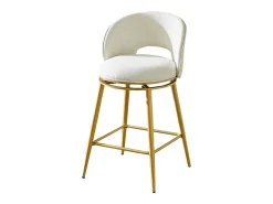 Conjunto de 2 banquetas giratórias em tecido chenille bege - Estrutura em metal dourado