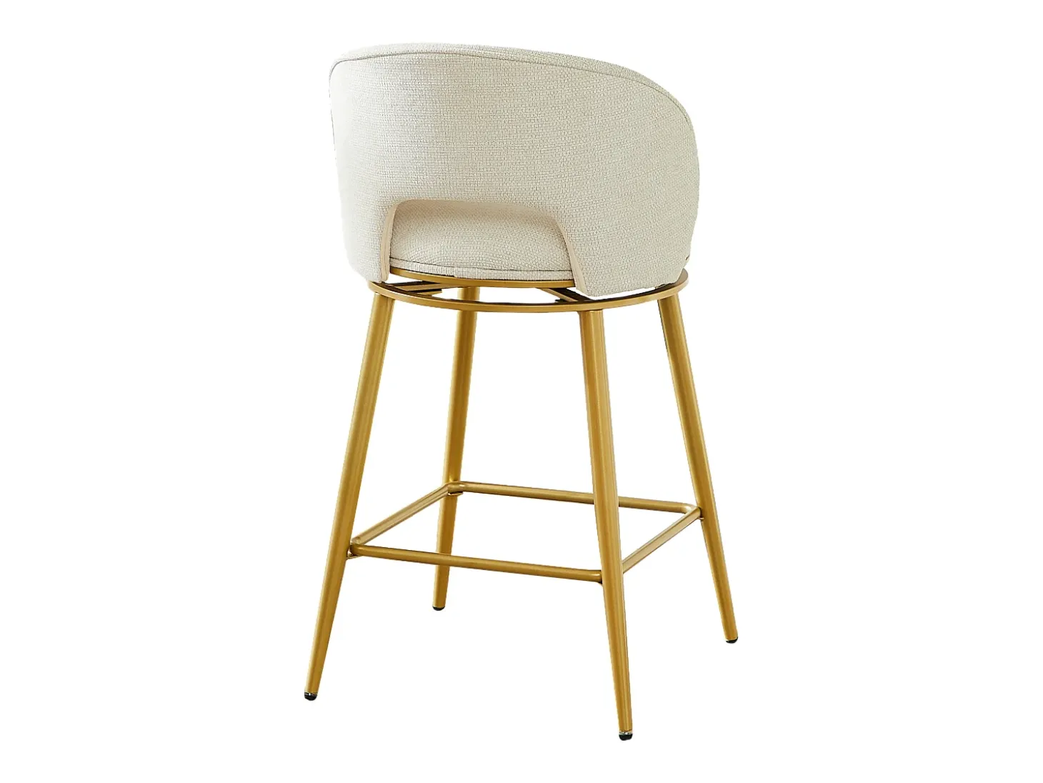 Conjunto de 2 banquetas giratórias em tecido chenille bege - Estrutura em metal dourado