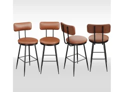 Conjunto de 4 cadeiras de bar com encosto, couro sintético marrom, altura do assento 65 cm