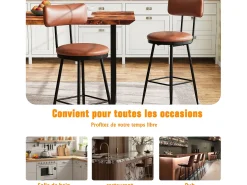 Conjunto de 2 cadeiras de bar modernas – Encosto, couro sintético marrom, estrutura de metal, altura 65 cm