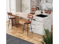 Conjunto de 2 cadeiras de bar modernas – Encosto, couro sintético marrom, estrutura de metal, altura 65 cm