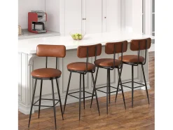 Conjunto de 4 cadeiras de bar – Encosto, couro sintético marrom, altura 65 cm