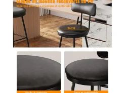 Conjunto de 4 cadeiras de balcão – Preto, couro sintético, encosto, altura 65 cm