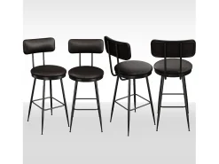 Conjunto de 4 cadeiras de balcão – Preto, couro sintético, encosto, altura 65 cm
