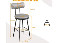 Conjunto de 4 cadeiras de bar – cinza, estilo industrial, encosto, altura 65 cm