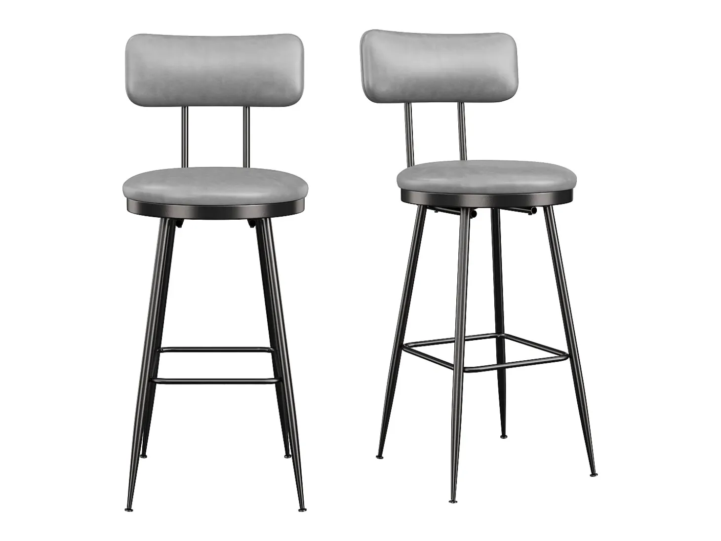 Conjunto de 2 cadeiras de bar – cinza, estilo industrial, encosto, couro sintético, altura 65 cm