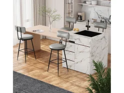 Conjunto de 2 cadeiras de bar – cinza, estilo industrial, encosto, couro sintético, altura 65 cm