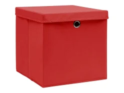 Conjunto de 10 Caixas de Arrumação com Tampas em Tecido Vermelho 32x32x32cm