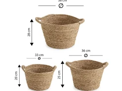 Conjunto de 3 cestas Icia de fibra natural com alças