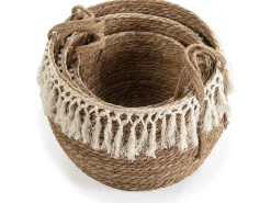 Conjunto de 3 cestas Jula de fibra natural com alças, branco/natural.