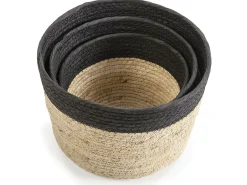 Conjunto de 3 cestas Nati de fibra natural e papel, preto/bege.